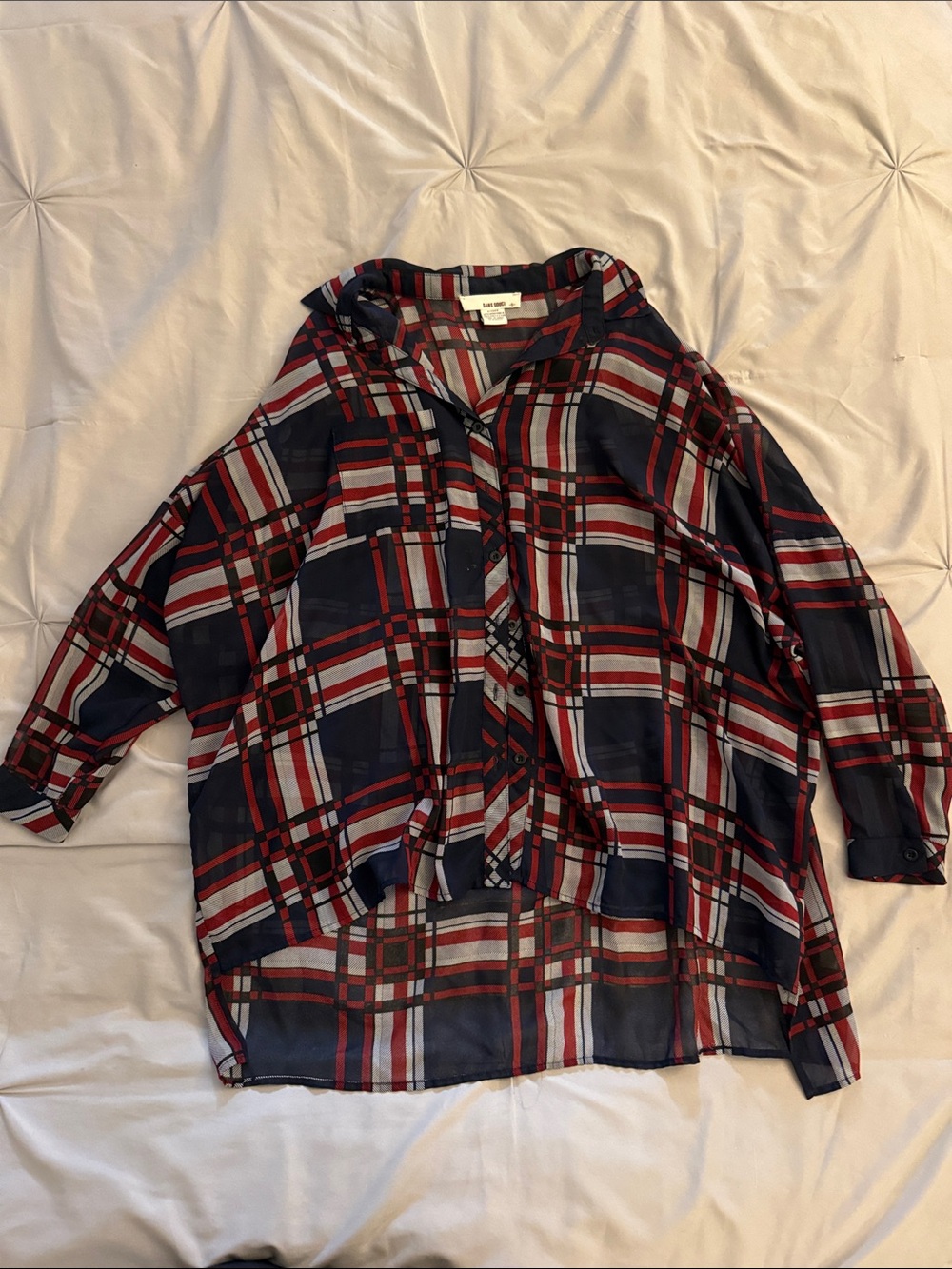 Sans Souci Navy Red and White Plaid Button-Down Shirt